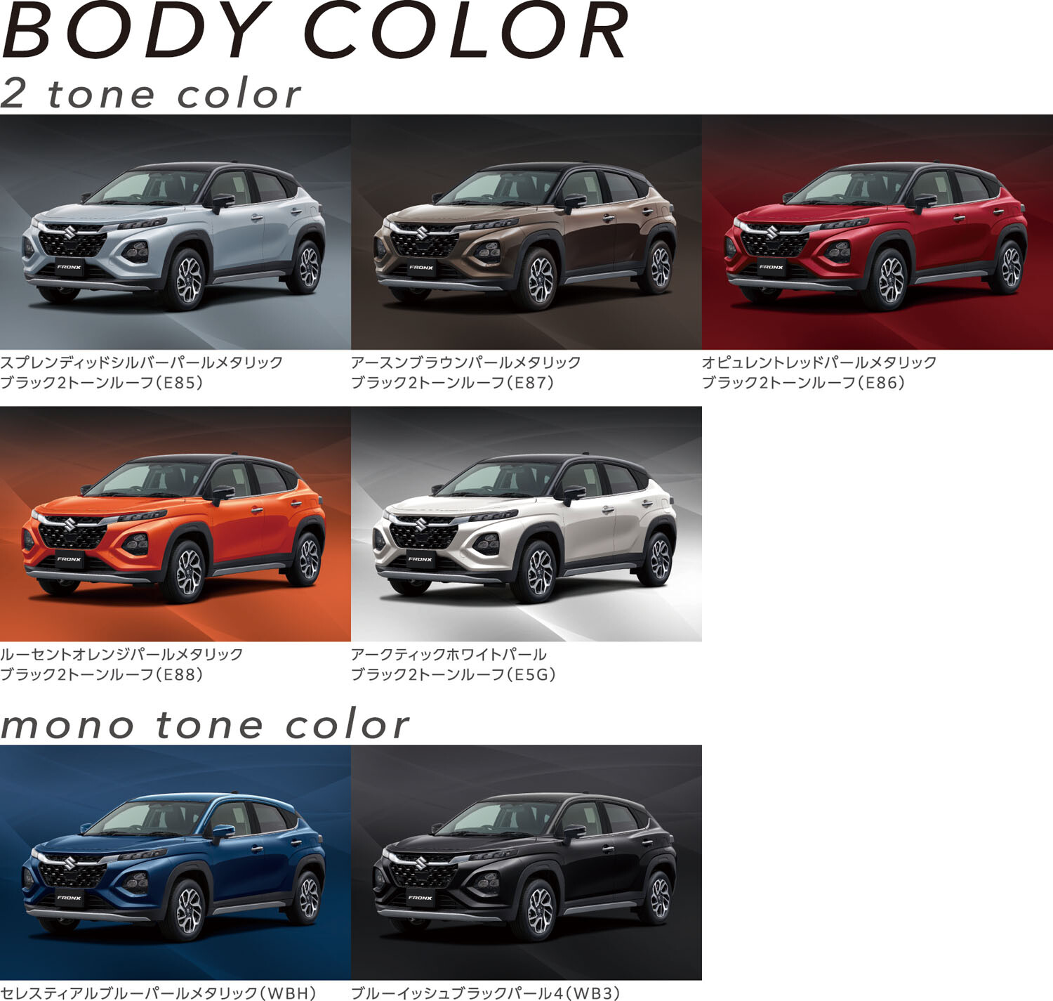 スズキの新型コンパクトSUV　フロンクスのカラーバリエーション